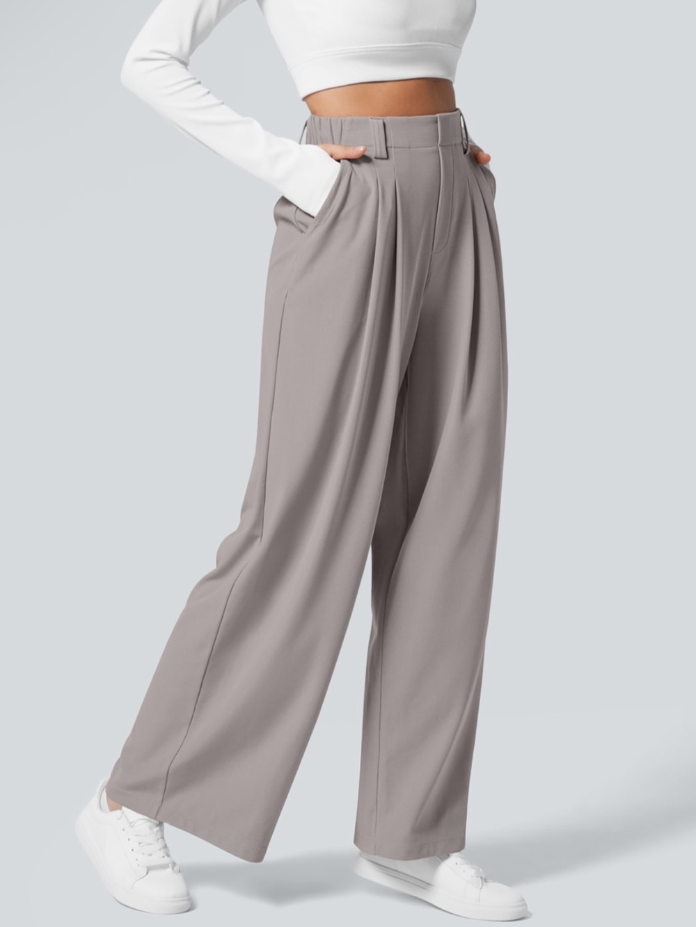 HALARA Wide-Leg Pull-On Work Pants in Gray